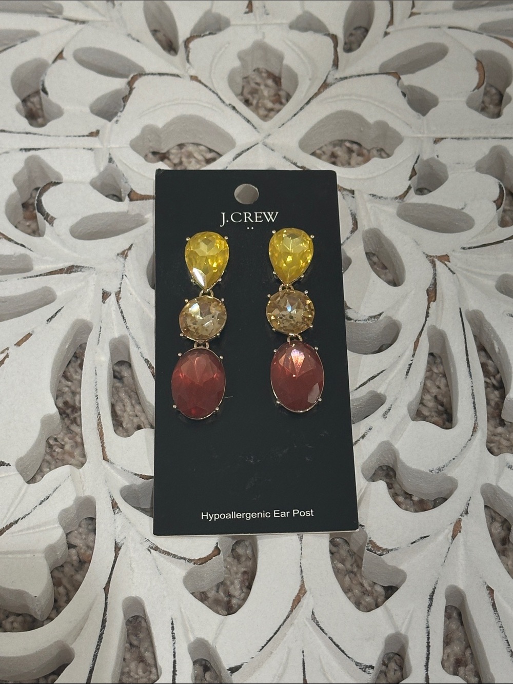 J.Crew Yellow, Champagne & Coral Crystal Drop Earrings NWT